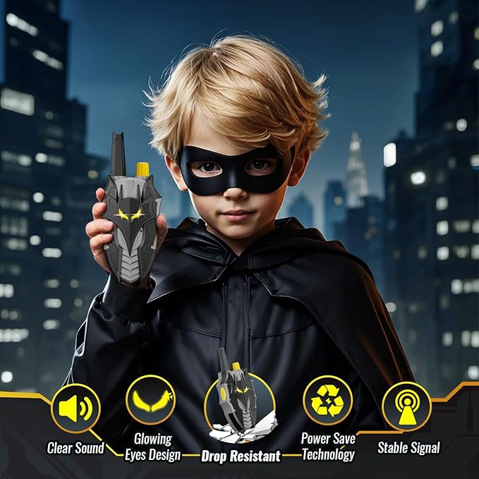 Bat Walkie Talkies for Kids with Flashing Eye Lights, Stealth Spaceship & Winged Dart Design, 2 Pack 2 Way Radio 3-12 Year Old Boy Toys, Outdoor Hiking Toys for Kid 3-5 4-6 6-8 8-10 Boys Birthday Gift