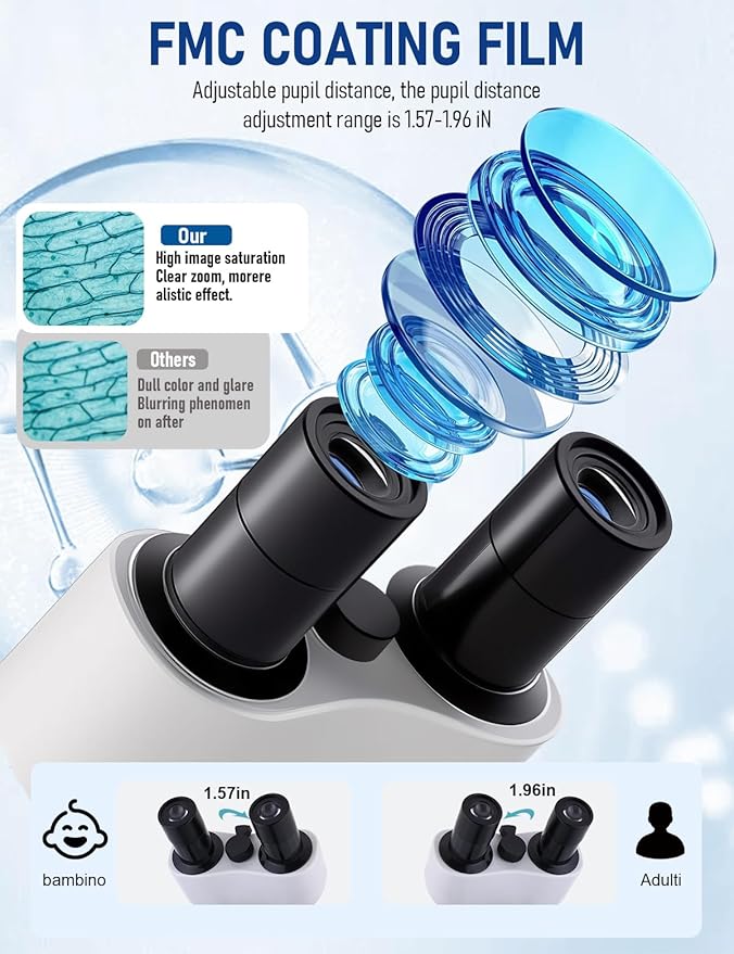 Binocular Compound Microscope 40X-2000X, Research Grade Professional Microscope with Dual Mechanical Stages and Coaxial Coarse/Fine Focus Knobs, Built-in Electronic Eyepieces, Adult Microscope
