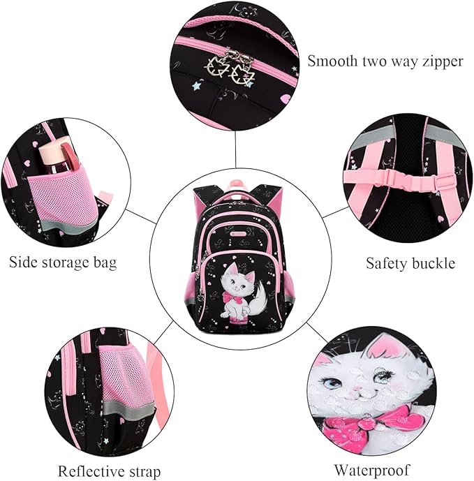Cusangel Backpack for Girls Boys School Bookbags Kindergarten Elementary Lightweight Waterproof Multifunctional Large Capacity for Backpack (16 inch cat Fun Prints)