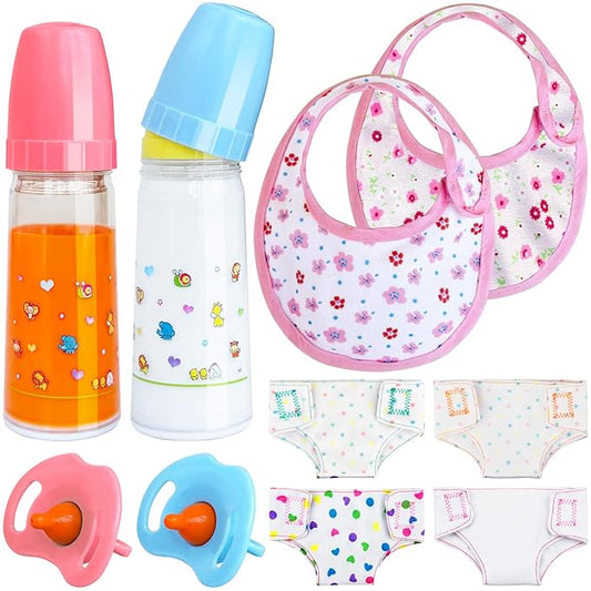 10 Pcs Baby Doll Bottle Feeding Accessories,Baby Doll Pretend Feeding and Caring Set for Kids Girls Ages