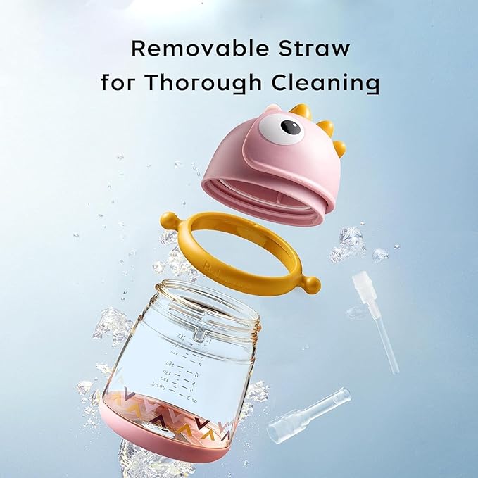 bc babycare Straw Sippy Cups for Toddler, No Spill Sippy Cups for Baby 1+ Year Old, Transition Weighted Sippy Cup with Straw and Strap, 10oz/300ml, Pink