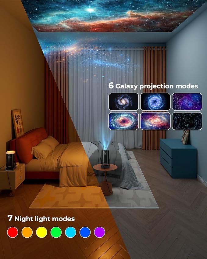 CLOKOWE Mini Projector, 4K 1080P Support projector with wifi and bluetooth,270°Adjustable Stand Outdoor Home Theater galaxy Projector with Android TV OS & 8000+APPS for Phone/TV Stick/Laptop/HDMI