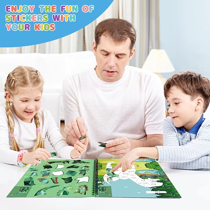 homicozy 3PCS Sticker Paint Books for Kids Ages 4-10,Dinosaur Astronaut Ocean Animals Designs Paint by Stickers,Sticker by Numbers,Party Birthday Gifts for Boys 4-10,Create 30 Pictures at a Time