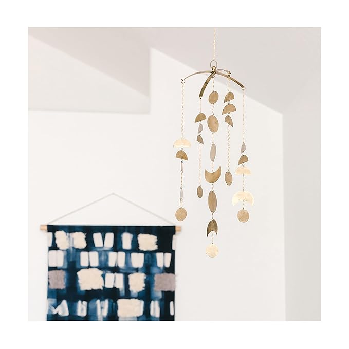 Crane Baby Brass-Finished Lunar Ceiling Hanging for Nursery, Lunar Nursery Decor for Boys and Girls, Ceiling Hanging for Kids Room, 6 X 6 X 36