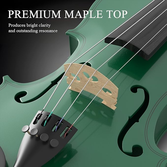 Beginner Violin 4/4, Full Size Violin for Adults, Teens, Student, Acoustic Fiddle Kit with Hard Case, Bow, Rosin, Bridge, Learners Age 12+ (Green)