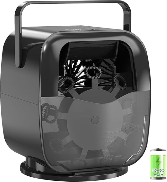 5000mAh Rechargeable Bubble Machine, 90°/180°/360° Auto Rotation, 3 Speeds, Automatic Bubble Blower for Parties, Weddings, Getherings Indoor Outdoor, Bubble Maker Toy for Toddlers, Kids, Pets