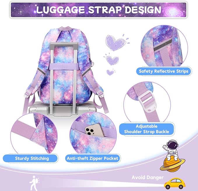 Backpack for Girls 3pcs Set Kids Backpack with Lunch Box Students Kawaii Book Bag for Elementary Primary Middle School Bags - Ita Backpack - Galaxy
