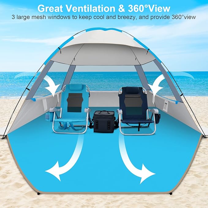 Gorich Beach Tent Sun Shelter for 3/4-5/6-7/8-10 Person with UPF 50＋ UV Protection, Lightweight & Easy Setup Beach Shade Canopy, Portable Beach Shade Tent Beach Cabana