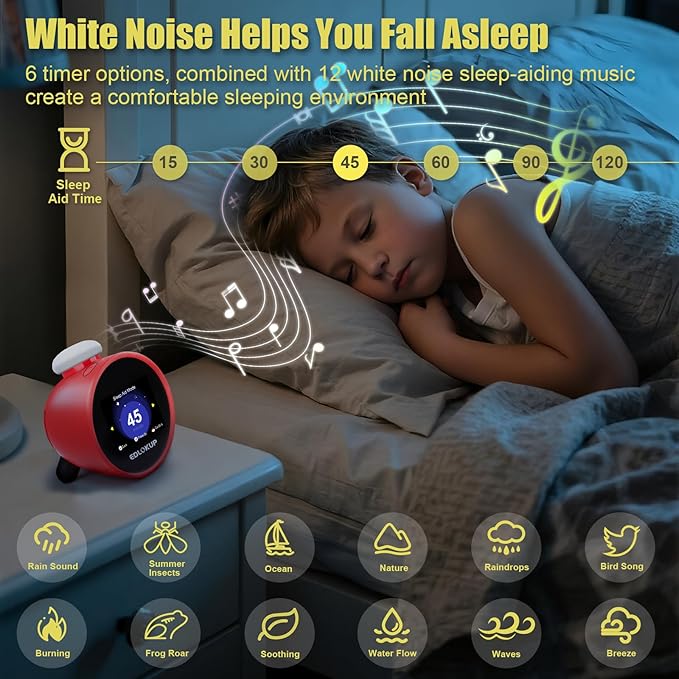 Kids Alarm Clock, Ok to Wake Clock for Kids, Sleep Trainer Clock for Toddler, Adorable Digital Alarm Clock, AI Voice Clock with Chat and 12 White Noise Sound Machine, Time Management Gift for Children