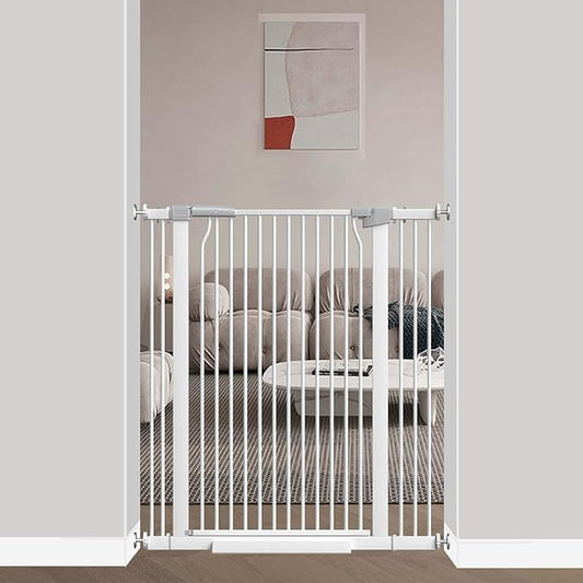 40.5" Extra Tall Baby Gate for Stairs No Drill, 32.6"-40.5" Extra Wide Dog Gate Indoor, Pressure Mounted Metal Safety Child Gate, Cat Puppy Pet Gate for House Doorways Walk Thru, White