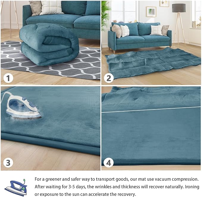 Baby Play Mat for Floor Tummy Time Nursery Rug Muscle Area Rug Playroom Rug Tatami 50 * 50" Memory Foam 1.3" Thick Crawling Mat For Babies,Toddlers, Infants, Kids,Floor Mat(Green)