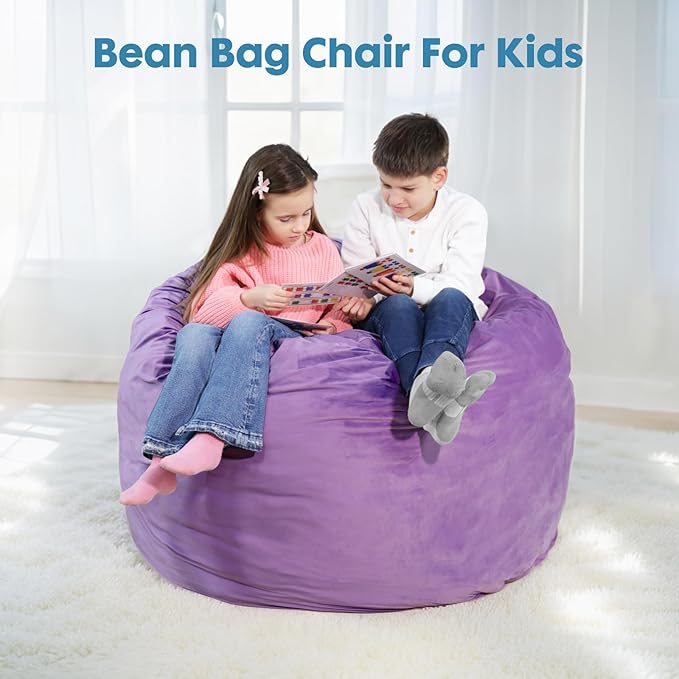 Bmag Giant Bean Bag Chair for Adults, 6FT Bean Bag Chair Convertible Bean Bag Pad, Large Chairs with Memory Foam Filler, Removable Washable Cover for Living Room Bedroom Office - Purple