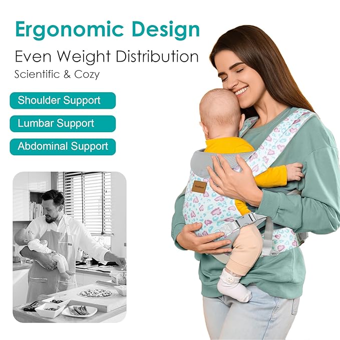 Baby Carrier Newborn to Toddler, Ergonomic Adjustable Toddler Carriers for 7-66 Lbs, Cozy Lightweight Infant Carrier with Neck Support, Baby Holder Carrier with Lumbar Support for Mom Dad