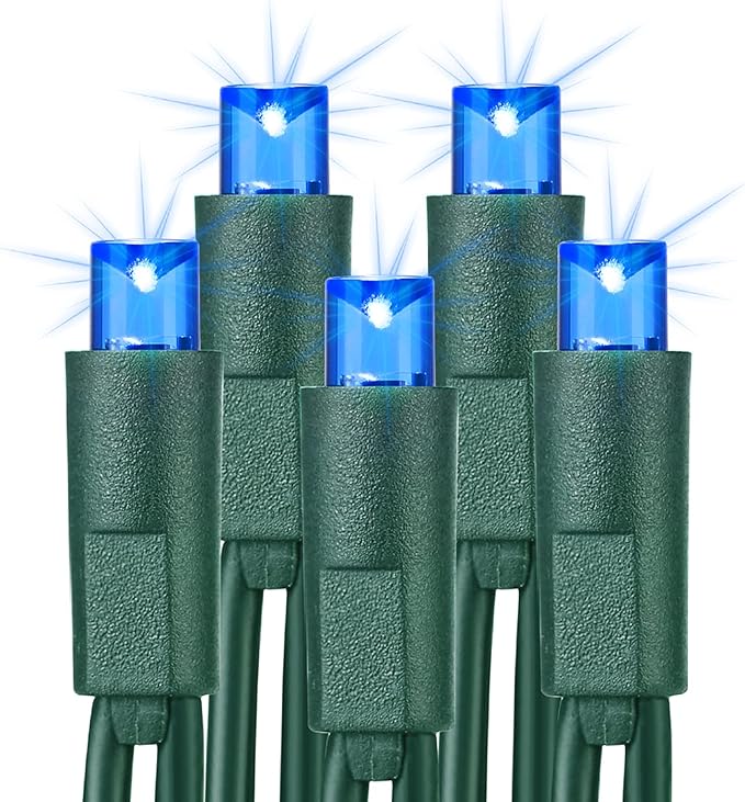 Brizled Blue Christmas Lights, 33ft 100 LED 5MM Wide Angle Christmas Tree Lights, 120V UL Certified Mini String Light Connectable Outdoor Waterproof Blue Light for Xmas Room Party Decor, Green Wire