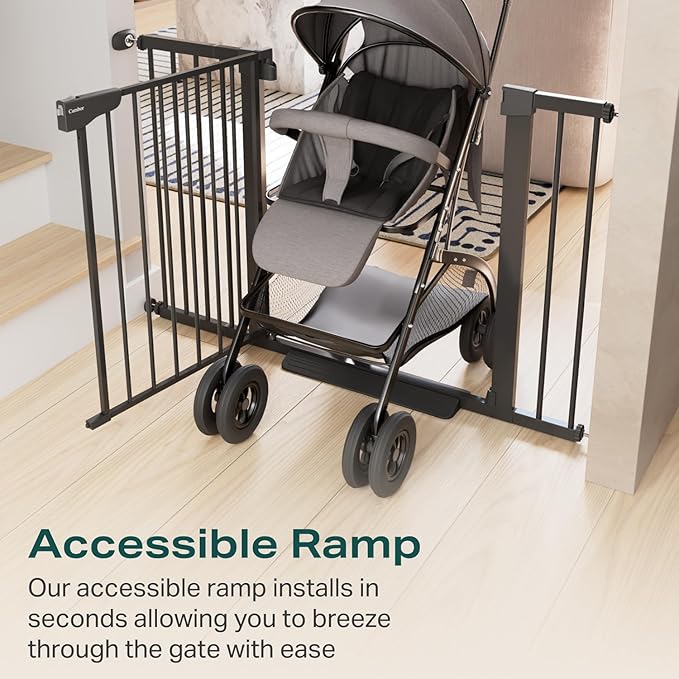 Cumbor 2 Pack 29.7-46" Baby Gate for Stairs, Mom's Choice Awards Winner-Auto Close Dog Gate for doorways, Easy Install Pressure Mounted Pet Gates indoor, Easy Walk Thru Wide Safety Gate for Dog, Black