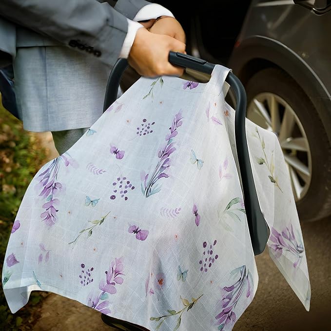 80S Muslin Car Seat Cover for Babies - Soft & Breathable Infant Carrier Canopy, Lightweight Sunshade for Summer, Universal Fit for Baby Boys & Girls
