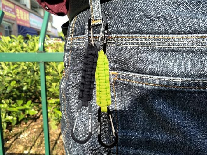 BRAVESHINE Paracord Keychain Carabiner Clip, D Ring Lanyard Hanger Stroller Hook for Water Bottle, Key, Backpacks, Men, Women