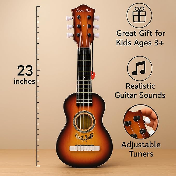 23" Acoustic Guitar, Kids 6 String Toy Guitar - Realistic Steel Strings - Beginner Practice First Musical Instrument for Children, Toddlers (Amber Sunburst)