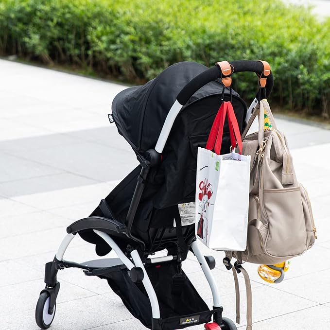 （4-Pack） Baby Stroller Hooks Clip or Hanging Diaper Bag Universal Hooks Accessories for Stroller and Car or Shopping Cart (Black and Brown)