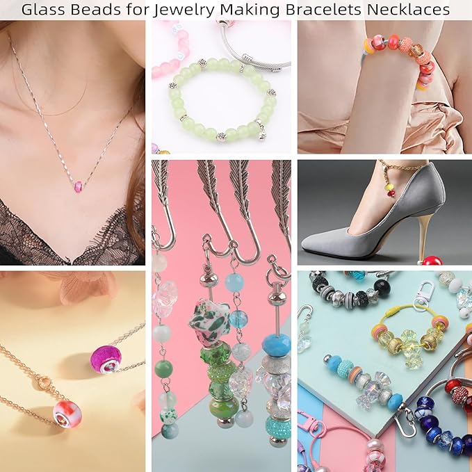 630pcs Beads for Bracelets Making Kit, European Large Hole Beads for Pens, 8mm Round Glass Beads with Charms Spacer Beads for DIY Bracelet Necklace Earring Jewelry Making (Black)