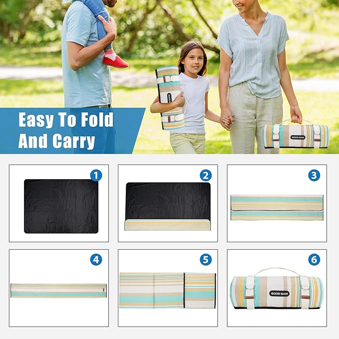 G GOOD GAIN Picnic Blanket Waterproof & Sand Proof,Beach Blanket Portable with Carry Strap, XL Large Foldable Picnic Rug Machine Washable for Camping Party,Wet Grass,Kids Playground.(Pineapple Yellow)