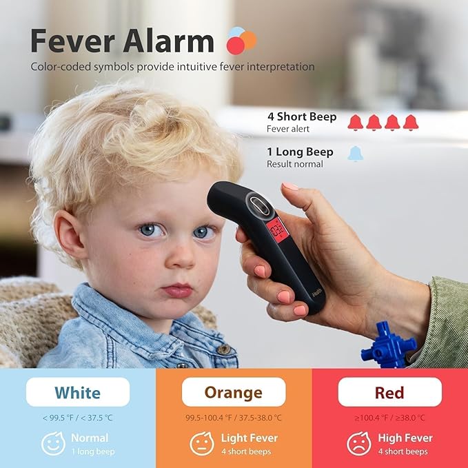 iHealth Touchless Thermometer for Adults and Kids, FSA/HSA Eligible, Color-Coded Alert & Silent Mode, 1-Second Accurate Fever Check, Portable for Home, Travel Use - PT2L Black