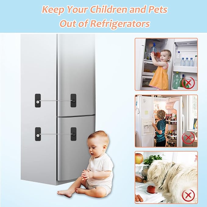AOSITE Mini Fridge Locks for Kids No Drill Refrigerator Locks for Adults Cupboard Lock Child Safety Locks for Cabinets Drawer Locks Freezer Lock Baby Proofing (Black, 2)