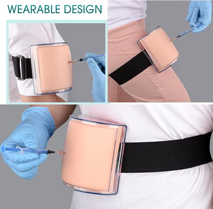 IM,SQ Injection Practice Pad Model with Skin, Subcutaneous Tissue and Muscle Layer for Nurse and Medical Student Training, Wearable Design