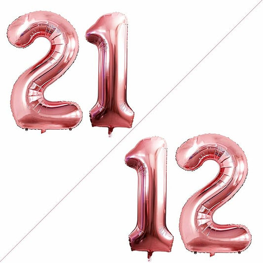 GOER Number 12 Balloons for 12th Birthday Sweet 12 Party Decorations,42 Inch Jumbo Foil Helium 21 Balloons for 21st Birthday Party Decoration (Rose Gold)