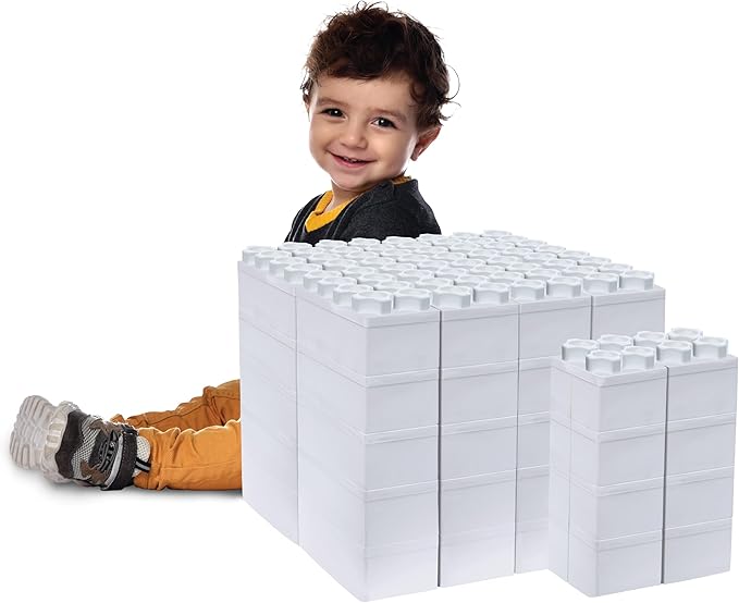 Big Blocks for Kids Ages 4-8 — Indoor & Outdoor Blocks Kids Games — White Large Building Blocks - 48 pc