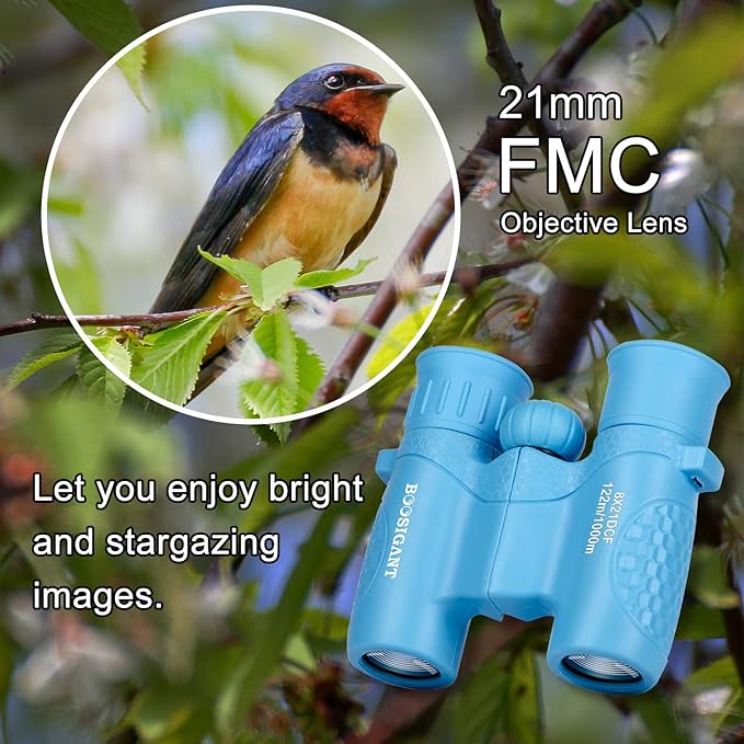 Binoculars for Kids 8x21, Gift for 3-12 Years Boys & Girls, Compact Kids Binoculars High-Resolution Shockproof Mini Binoculars for Bird Watching, Hiking, Camping, Travel Blue 301
