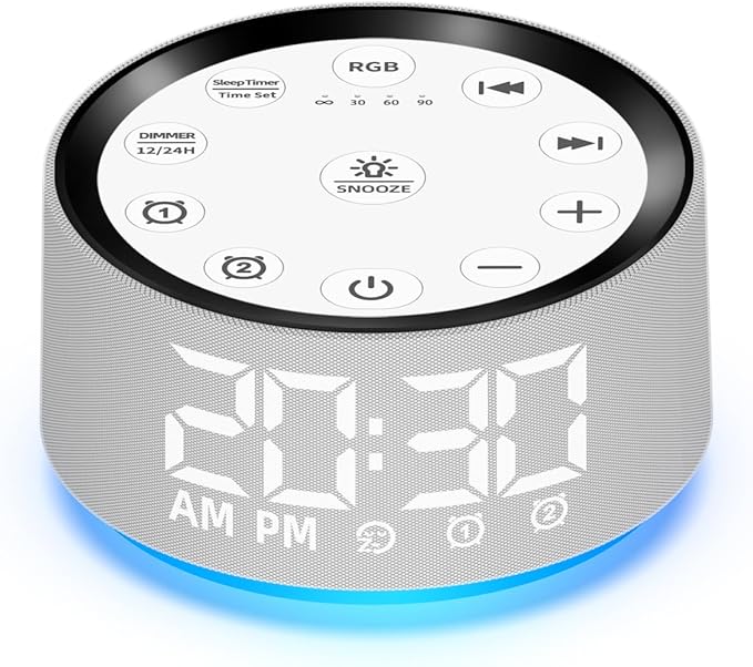 Brown Noise Machine Alarm Clock Sound White Noise Machine Night Light with 30 Sleeping Sounds for Baby Kids Adults 2 Alarms Backup Battery 32 Level Volume 15 Wake up Sounds for Mild Heavy Sleeper