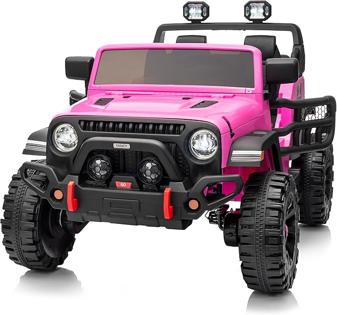2 Seater Ride on Toy Car for Kids, 24V 4x4 Ride-on Truck Kids Electric Car w/Remote Control, 4x200W Motors - Hot Pink