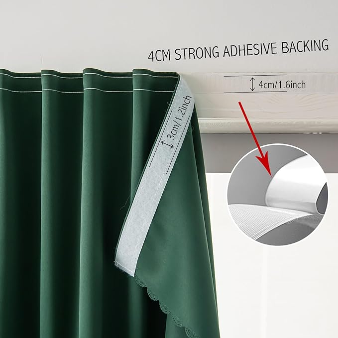 Blackout Curtains for Bedroom Stick On Curtains Window Shades Pull Down Blackout Window Cover No Drillng Self Adhesive Curtains No Rod Small Curtain, 59" W X 84" L, Dark Green, 1 Panel