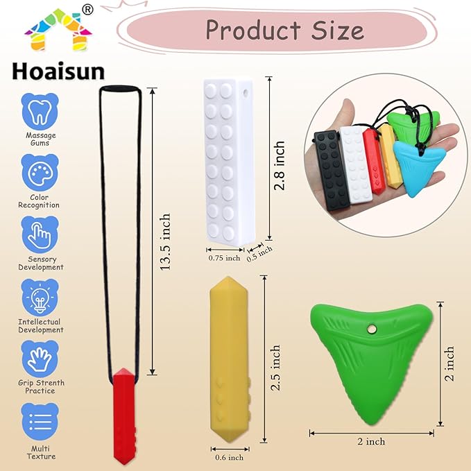 Chew Necklaces for Sensory Kids 6 Pack, Sensory Toys for Kids with Autism, ADHD, SPD, Chewing, Biting, Autism Sensory Products Silicone Chew Toys Necklace for Adults Reduce Anxiety Fidget