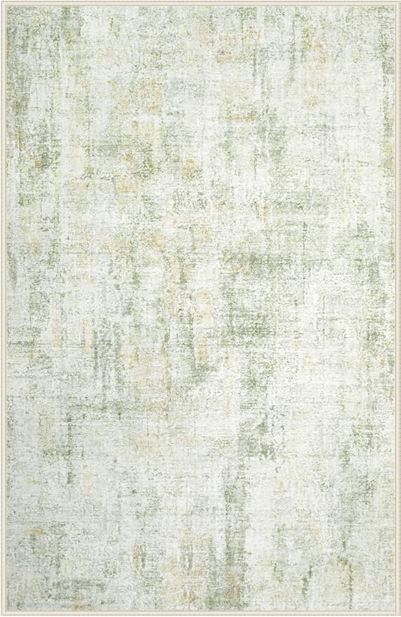 Area Rugs 5x7 Living Room: Washable Rug Modern Abstract Rugs Soft Non Slip Neutral Rug Stain Resistant Indoor Carpet for Bedroom Kitchen Dining Room Nursery Home Office Rugs(Green Brown,5'x7')