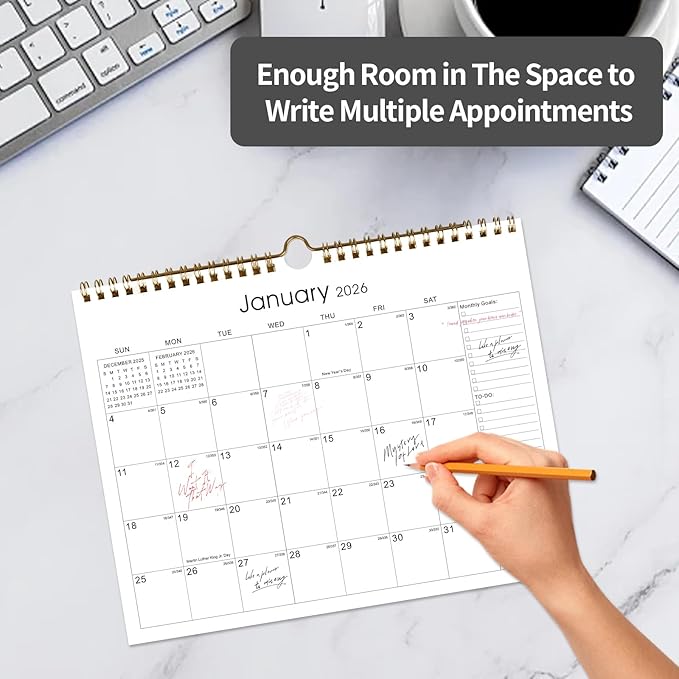 Calendar 2025-2027 22 Monthly Wall Calendar Runs from September 2025 until June 2027 Spiral Binding Hanging 11.5" x 14.7" Thick Paper with Julian Dates and Block for School Office（Simplicity）