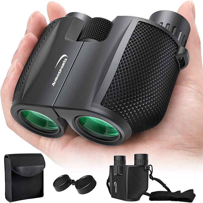 Aurosports 10x25 Binoculars for Adults and Kids, Large View Compact Binoculars with Low Light Vision, Easy Focus Small Binocular for Bird Watching Outdoor Travel Sightseeing Concert Hunting Hiking