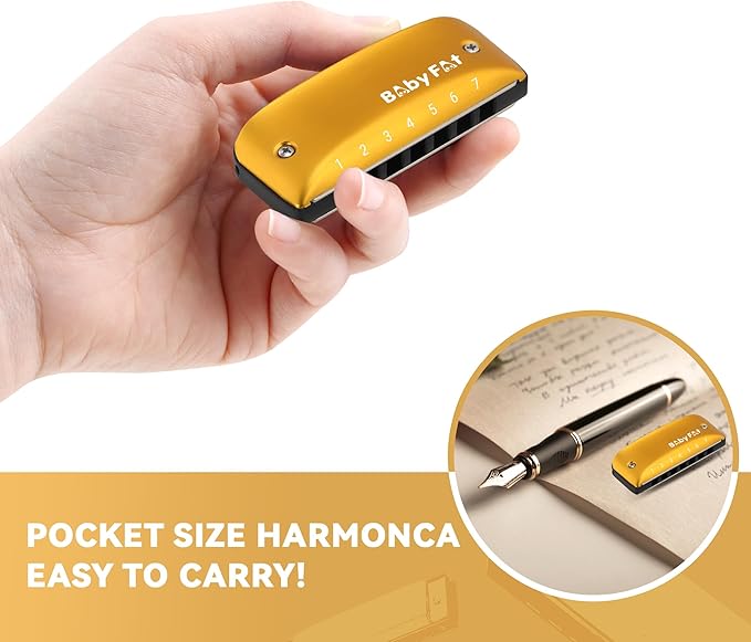 BabyFat 7 Hole Blues Mini Harmonica Set,Diatonic Harmonica with free lanyards,Gifts for Professional Players and Beginners,Easy-playing Musical Instrument(Key of G）