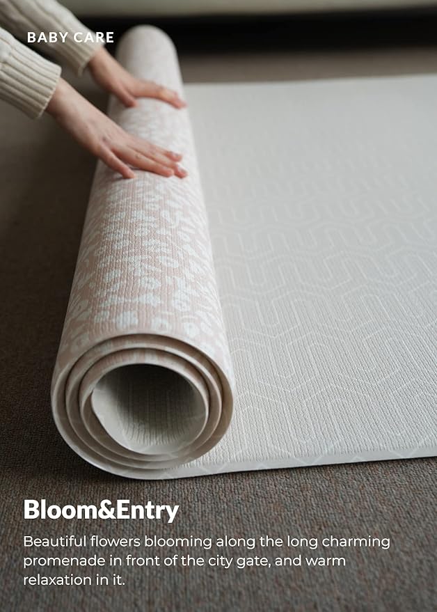 Baby Care Play Mat (Medium, Hygge - Bloom & Entry) 73’’ x 49’’ Original One-Piece Reversible Rollable Waterproof Play Mat for Infants, Babies, Toddler, and Kids