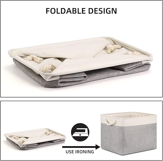 Bidtakay Storage Baskets for Organizing Large Storage Bins for Shelves 2 Pack 16x12 in Fabric Baskets for Blanket Nursery Toy Storage Collapsible Organizer Bins Closet Organizers Storage-Grey&White