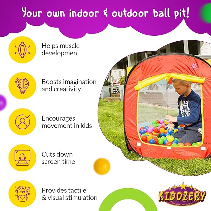 Kids Ball Pit Pop Up Large Tent for Toddlers - Indoor & Outdoor Gift Toys for Infants Girls & Boys, Baby Playpen with Zippered Storage Bag, 100 BallPit Balls Included