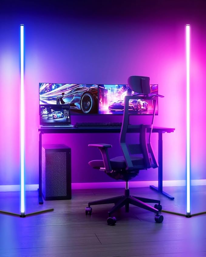 Corner Floor Lamp,RGB LED Corner Lamp with Smart APP Control Remote Control Color Changing Ambience Light with 16 Million DIY Color Changing for Bedroom Living Room and Game Room