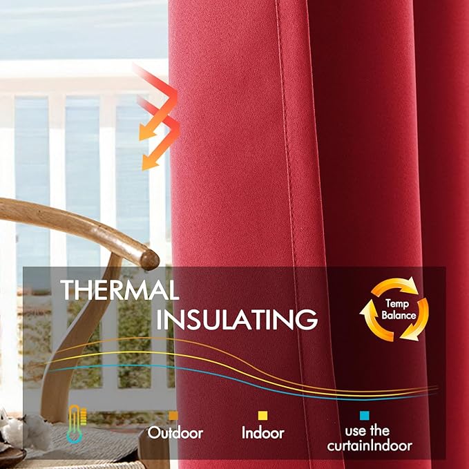 ANRODUO Back Tab Blackout Curtains for Bedroom Living Room, Rod Pocket Pinch Pleated Thermal Insulated Room Darkening Curtains 84 Inches Long 2 Panels, Red, 42 x 84 Inch