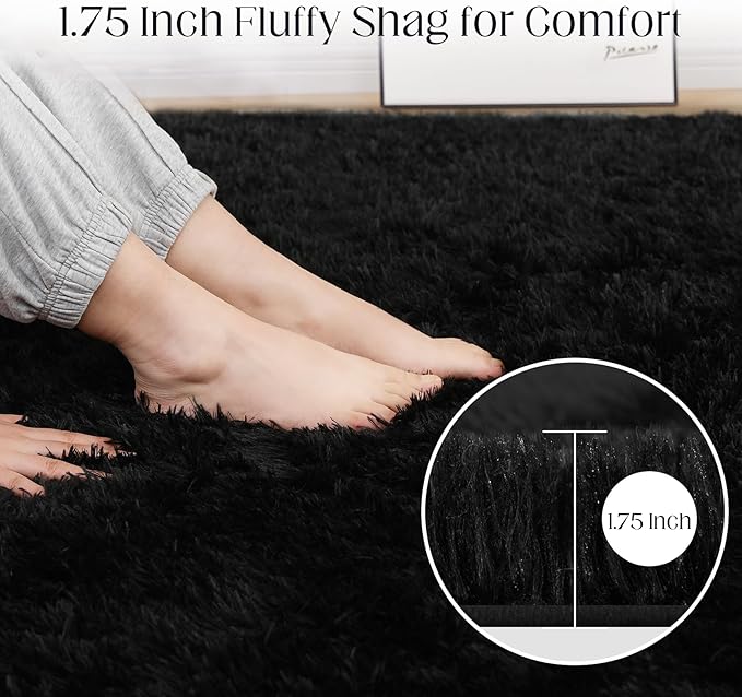 Black Rug, 8x10 Area Rugs for Living Room, Soft Plush Area Rugs for Bedroom, Non-Slip Indoor Carpet for Nursery, Study Room, Kids Room, Room Decor