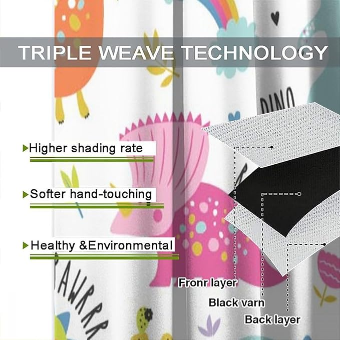 Cartoon Dinosaur Curtains for Kids Boys Girls Home Decor Childish Cute Dino Animals Print Pattern Rod Pocket Blackout Window Drapes for Nursery Baby Bedroom Playroom W21xL63in 2 Panels