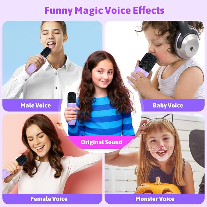 Karaoke Machine for Kids Adults, Portable Bluetooth Speaker with 2 Wireless Microphones and LED Lights, Kids Toys Birthday Gifts for Girls and Boys Ages 4, 5, 6, 7, 8,9,10,11,12+ Years, Home Party