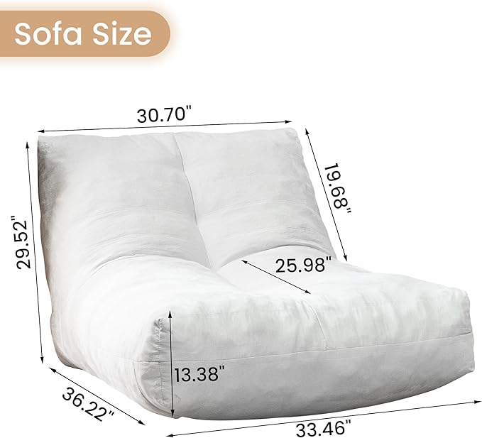 Bean Bag Chair Lazy Bean Bag Sofa, Floor Beanbag Chairs with Stuffed High-Density Foam, Memory Foam Bean Bag Sofa for Living Room, Bedroom and Office