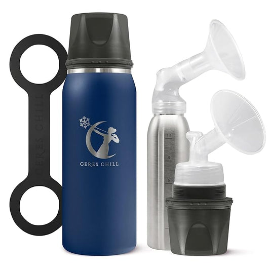 CERES CHILL OG Breastmilk Chiller, Reusable Storage Container, Up to 34 oz. - Bottle Cooler Keeps Milk at Safe Temperatures for Up to 20 Hours, Connects w/Most Pumps (Navy Blue)