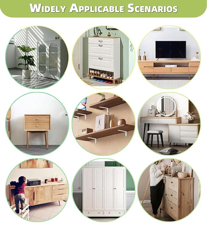 Furniture Anchors, Anti Tip Furniture Wall Anchor for Baby Proofing, Prevent Falling Furniture (Fixed 4 Items II)